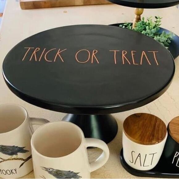 Rae Dunn Other - 👻Rae Dunn Black Ceramic Trick or Treat Halloween Cake Stand Novelty Holiday
